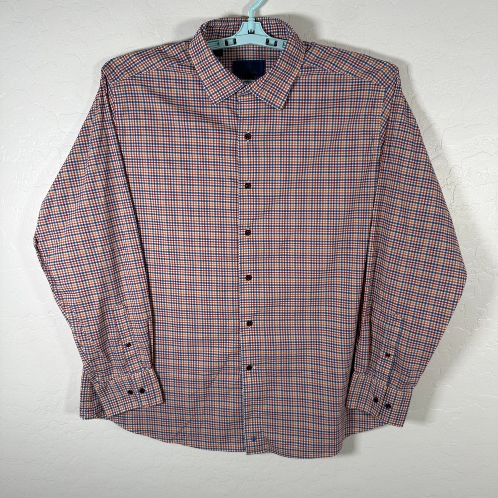 David Donahue Shirt Mens 2XL Button Up Gingham Check Fusion Performance Stretch